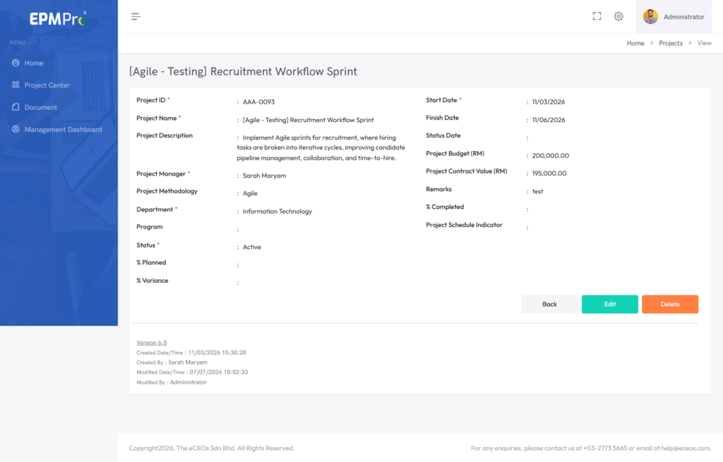 agile project info